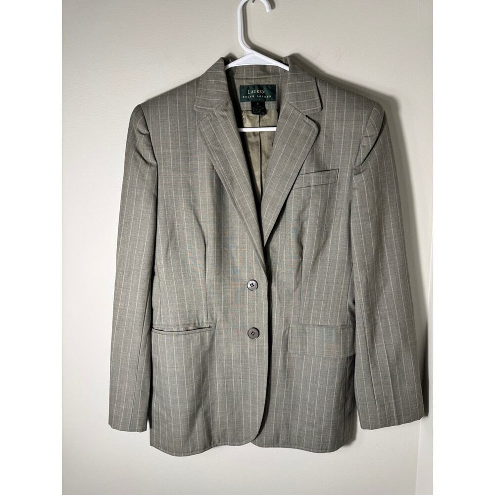 Lauren Ralph Lauren Wool Women's Grey Pinstripe Wool Blend Blazer Size 8